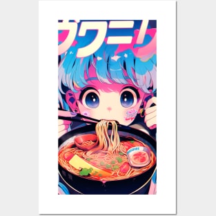 Cute Anime Girl |  Ramen Noodles | Hentaii Chibi Kawaii Design Posters and Art